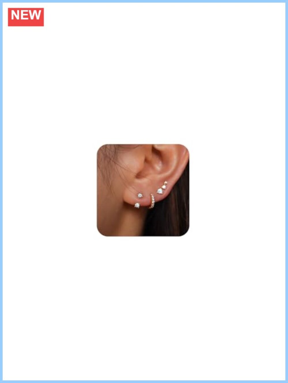 14K Gold Plated Huggie Hoop Earrings Set Cubic Zirconia Studs